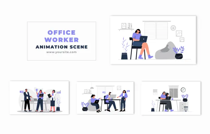 Office Workflow Flat Design 2D Animated Character Scene